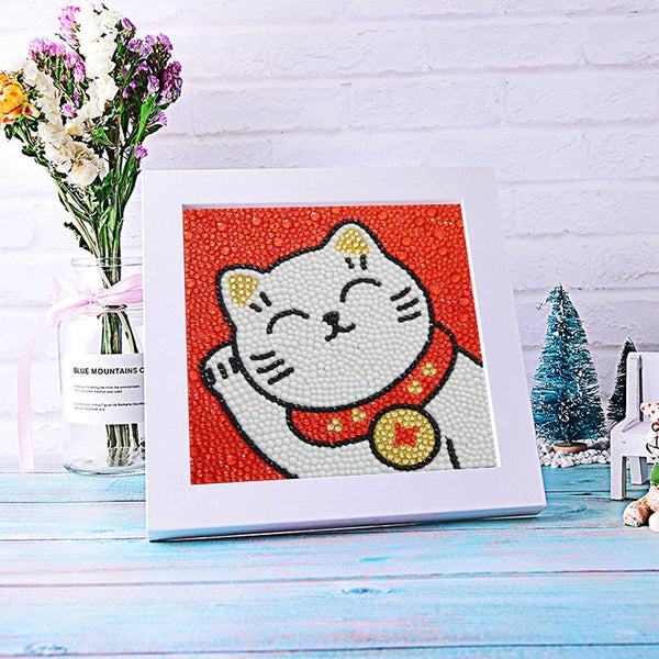 5D Diamond Painting Cat for Kids with Picture Frame