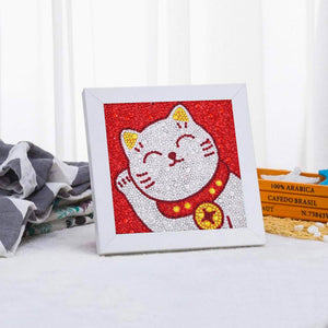 5D Diamond Painting Cat for Kids with Picture Frame