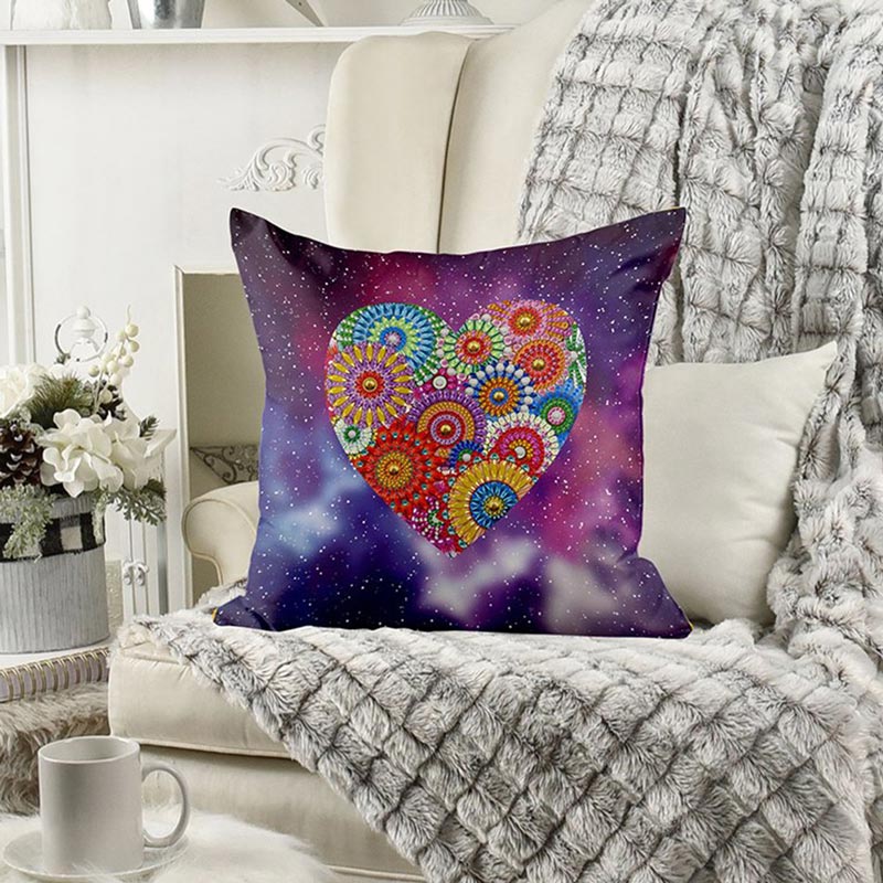 5D Diamond Painting Pillow Cover 11.8"x11.8" Mandala Heart Figured'Art