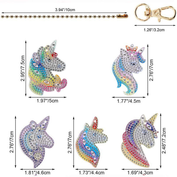 5D Diamond Painting Keychain Unicorns 5 Pieces