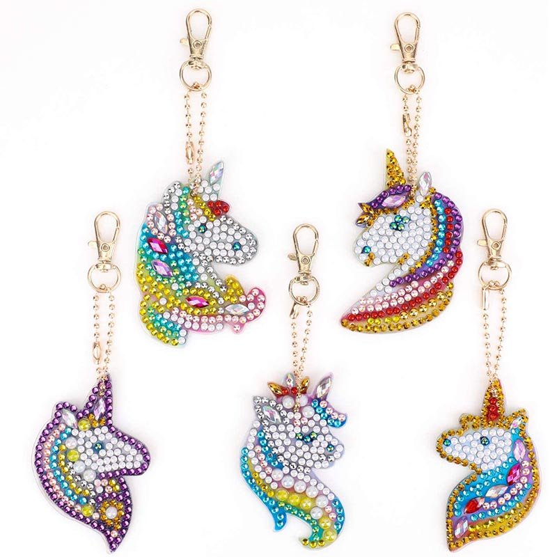 5D Diamond Painting Keychain Unicorns 5 Pieces
