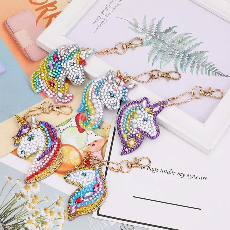 5D Diamond Painting Keychain Unicorns 5 Pieces