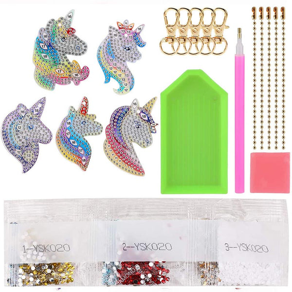 5D Diamond Painting Keychain Unicorns 5 Pieces