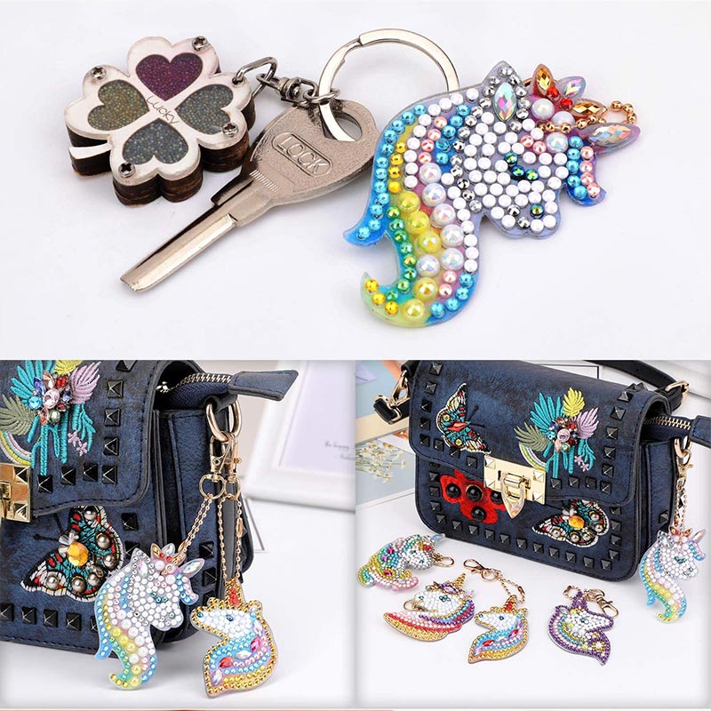 5D Diamond Painting Keychain Unicorns 5 Pieces