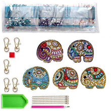 Load image into Gallery viewer, 5D Diamond Painting Keychain Elephants 5 Pieces