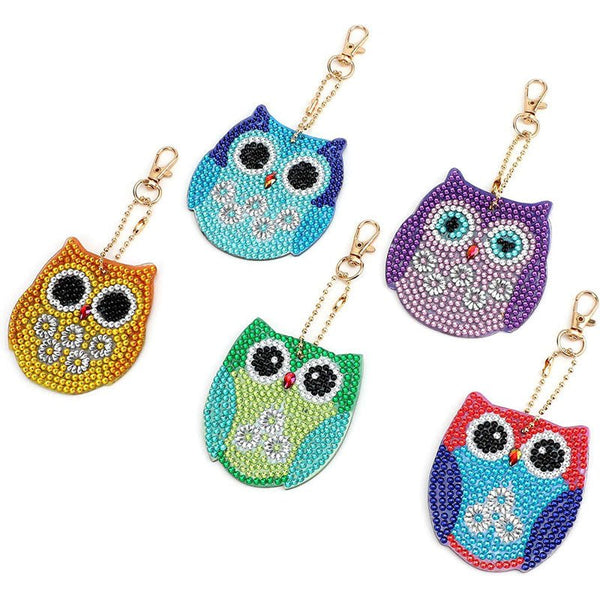 5D Diamond Art Keychain Owls 5 Pieces