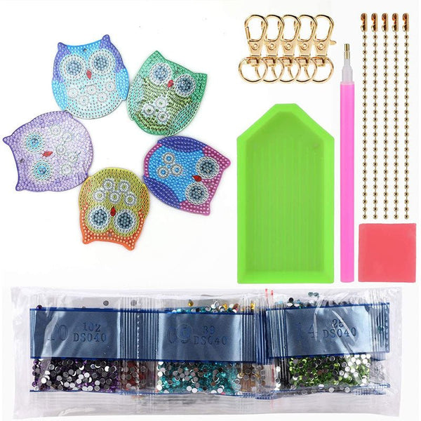 5D Diamond Art Keychain Owls 5 Pieces