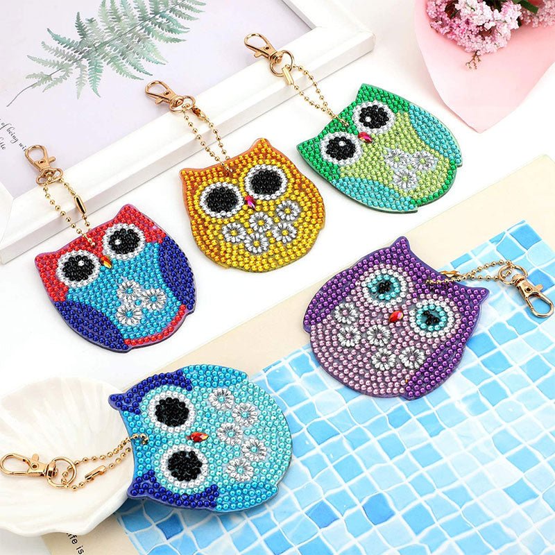 5D Diamond Art Keychain Owls 5 Pieces