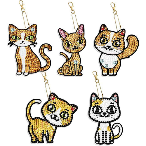 5D Diamond Art Keychain Cats 5 Pieces