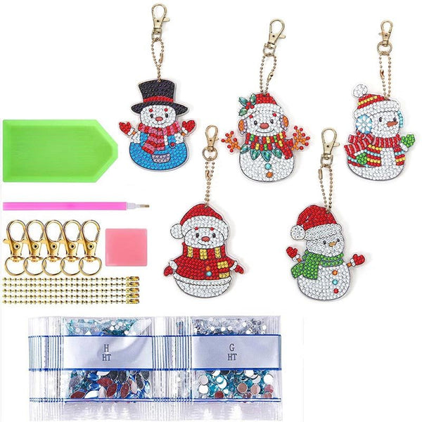 5D Diamond Painting Keychain Snowmen 5 Pieces