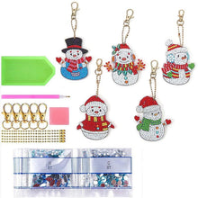 Load image into Gallery viewer, 5D Diamond Painting Keychain Snowmen 5 Pieces