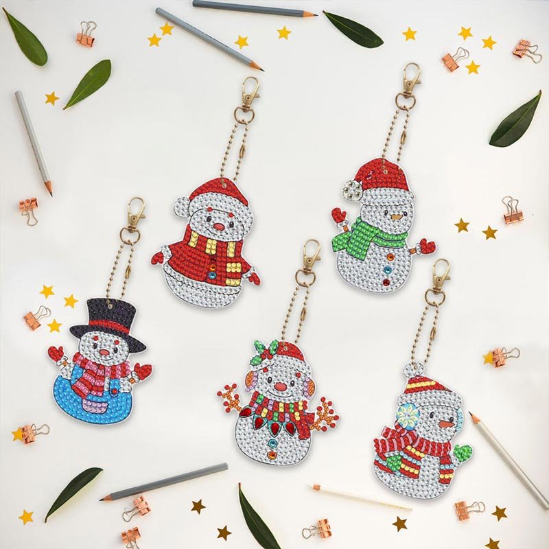 5D Diamond Painting Keychain Snowmen 5 Pieces