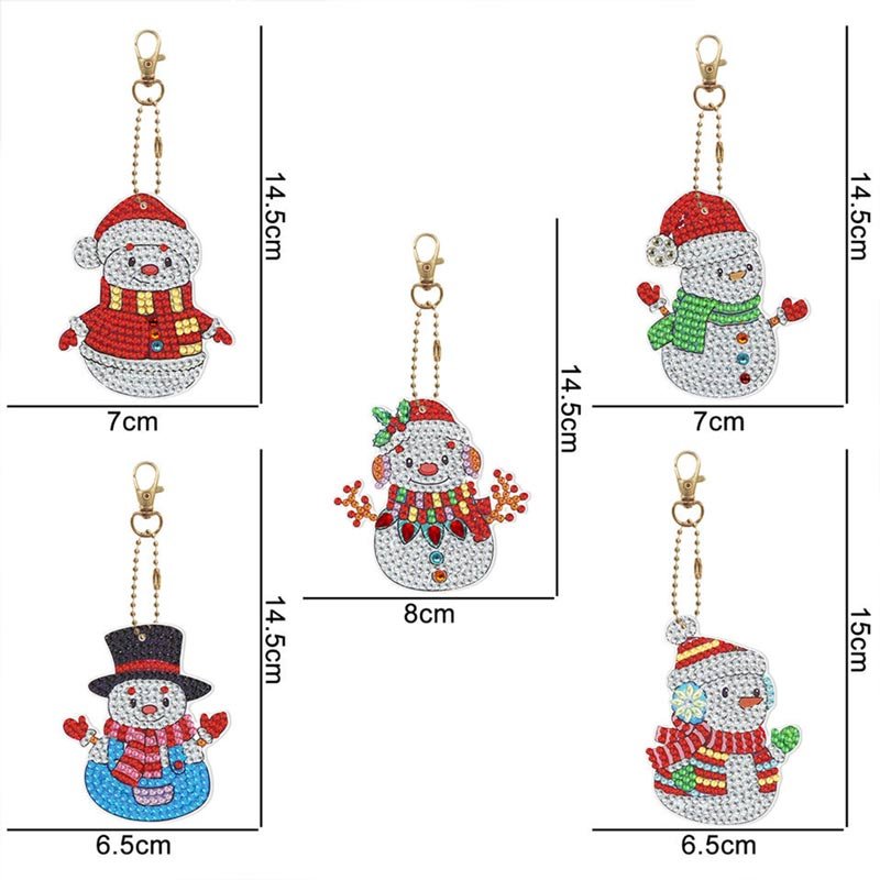 5D Diamond Painting Keychain Snowmen 5 Pieces