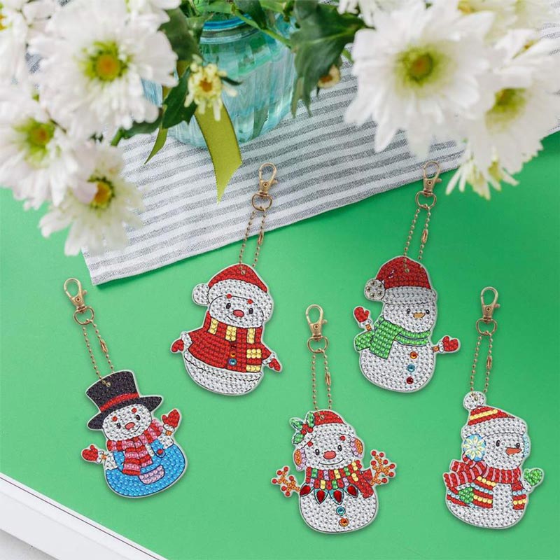 5D Diamond Painting Keychain Snowmen 5 Pieces