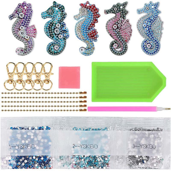 5D Diamond Painting Keychain Seahorses 5 Pieces