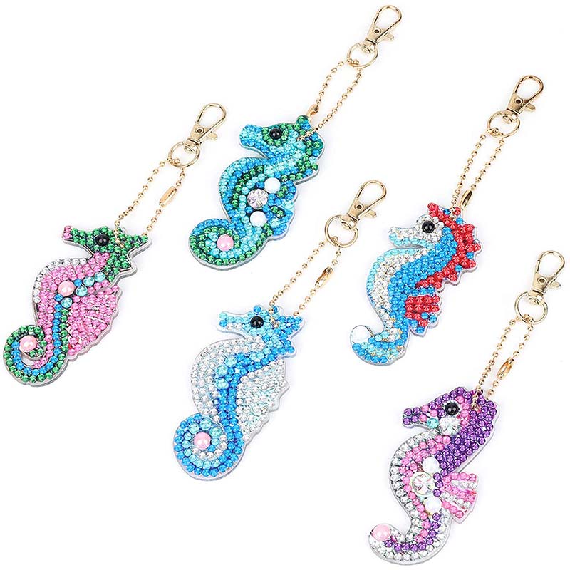 5D Diamond Painting Keychain Seahorses 5 Pieces