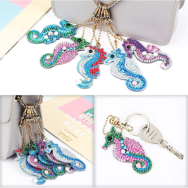 5D Diamond Painting Keychain Seahorses 5 Pieces
