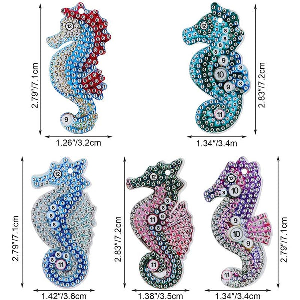 5D Diamond Painting Keychain Seahorses 5 Pieces