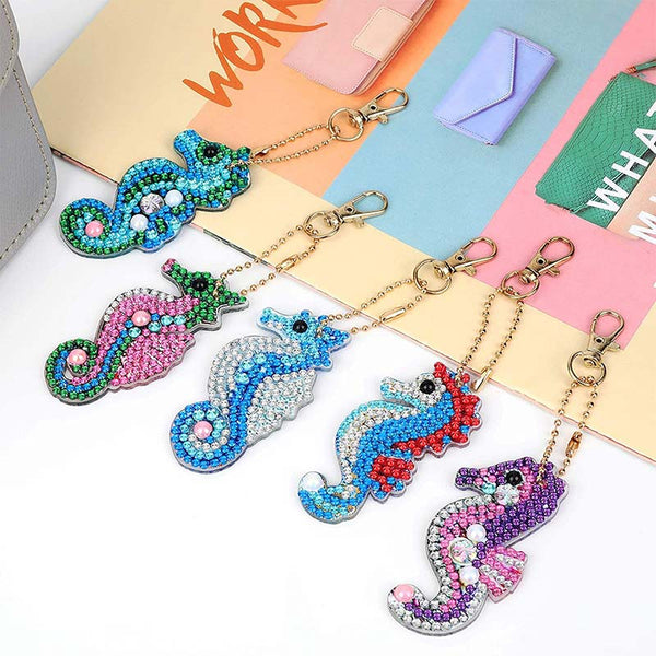 5D Diamond Painting Keychain Seahorses 5 Pieces