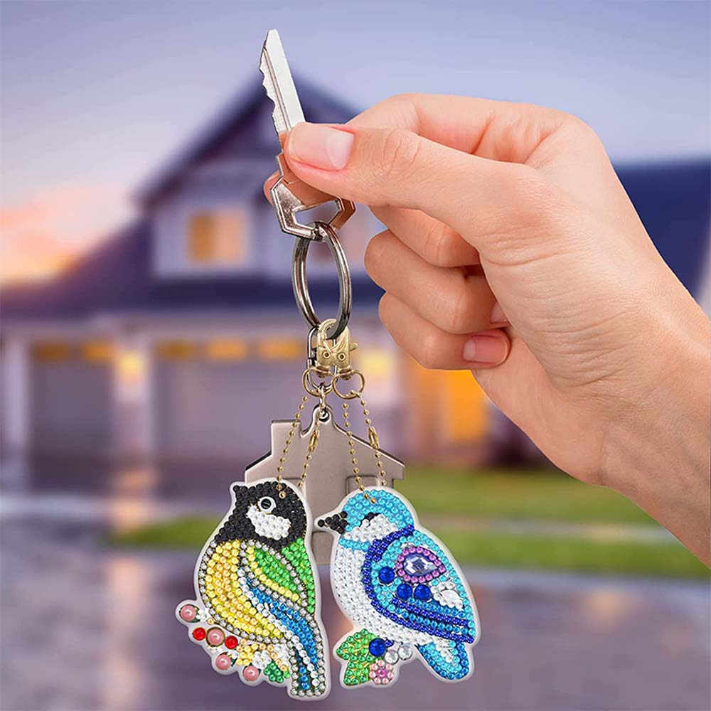 5D Diamond Painting Keychain Birds 8 Pieces