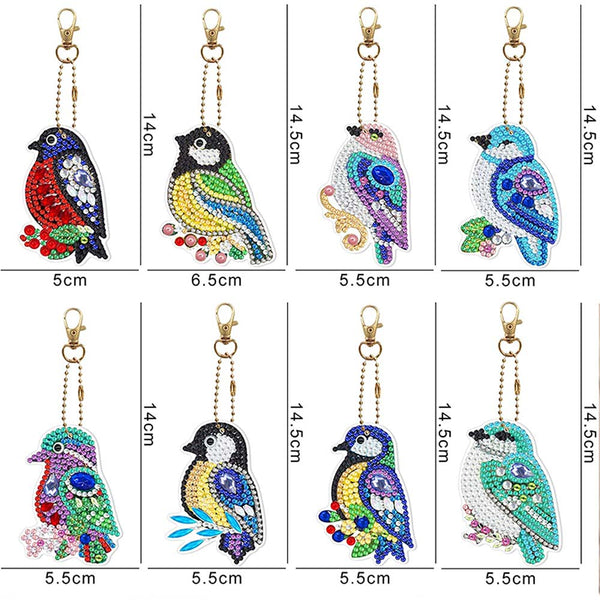 5D Diamond Painting Keychain Birds 8 Pieces