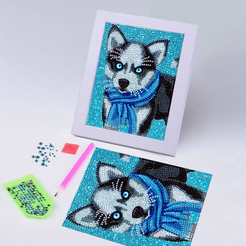 5D Diamond Painting Kit with Husky Design and Picture Frame