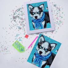Load image into Gallery viewer, 5D Diamond Painting Kit with Husky Design and Picture Frame