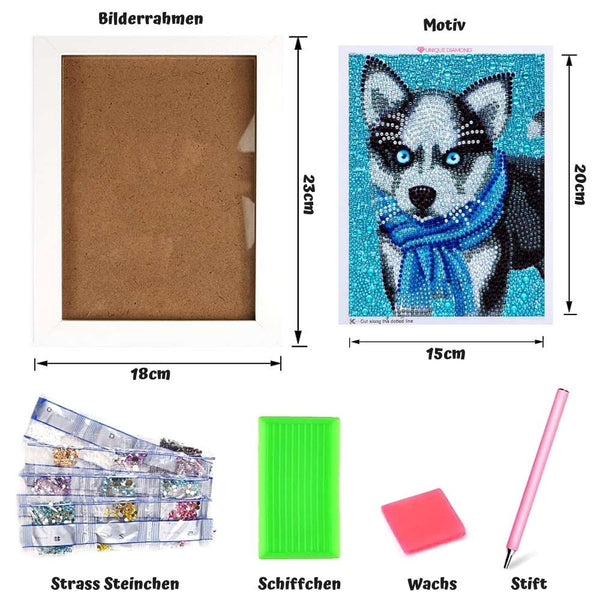 5D Diamond Painting Kit with Husky Design and Picture Frame