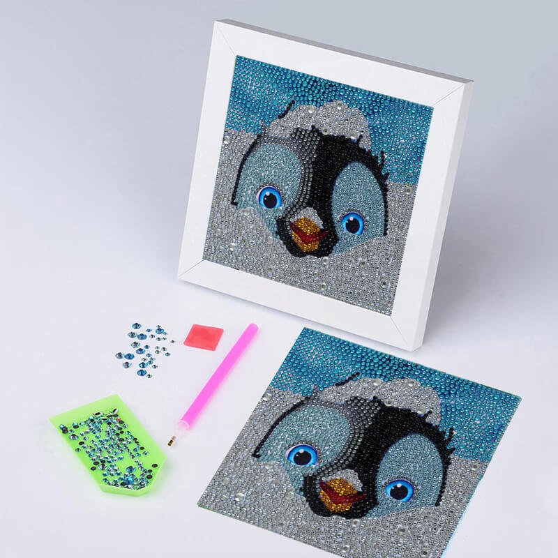 5D Kids Diamond Painting Penguin with Picture Frame