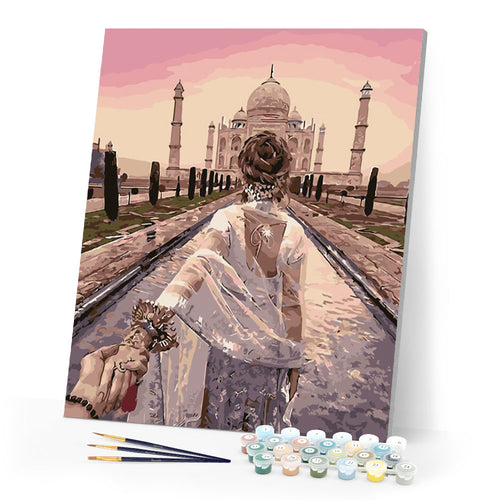 paint by numbers | Romantic Stroll Taj Mahal | intermediate landscapes romance world | FiguredArt