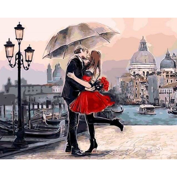 paint by numbers | Romantic Kiss in the rain | cities intermediate romance | FiguredArt