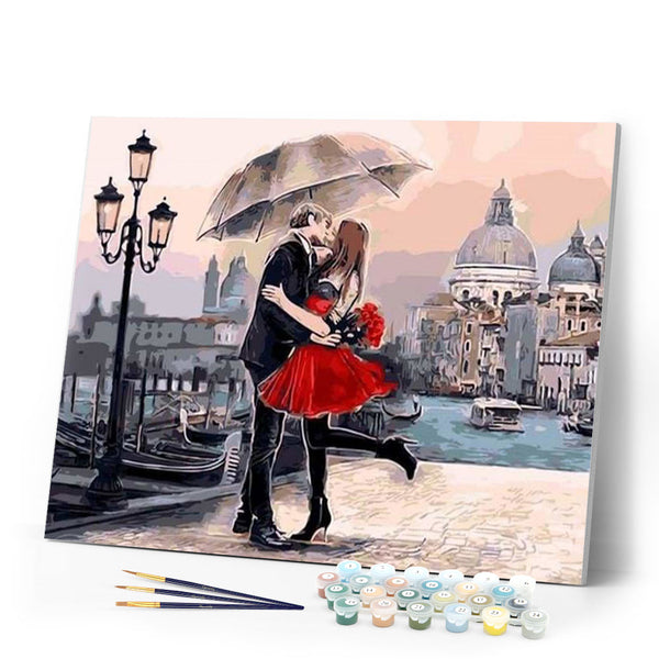 paint by numbers | Romantic Kiss in the rain | cities intermediate romance | FiguredArt