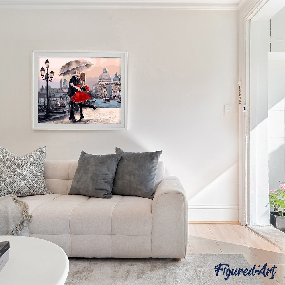 paint by numbers | Romantic Kiss in the rain | cities intermediate romance | FiguredArt