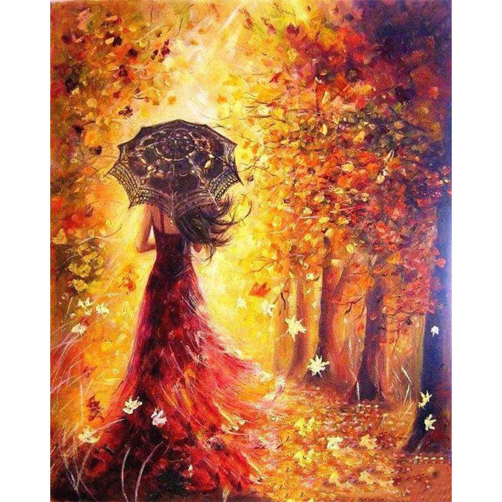 paint by numbers | Autumn Forest and Woman with Umbrella | advanced romance | FiguredArt