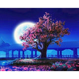 paint by numbers | Tree and large moon | flowers intermediate landscapes | FiguredArt