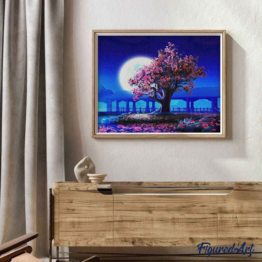 paint by numbers | Tree and large moon | flowers intermediate landscapes | FiguredArt