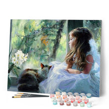 Load image into Gallery viewer, paint by numbers | Girl looking through the window | advanced animals cats romance | FiguredArt