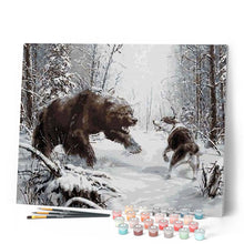 Load image into Gallery viewer, paint by numbers | Bear and Wolf fighting | animals bears intermediate wolves | FiguredArt