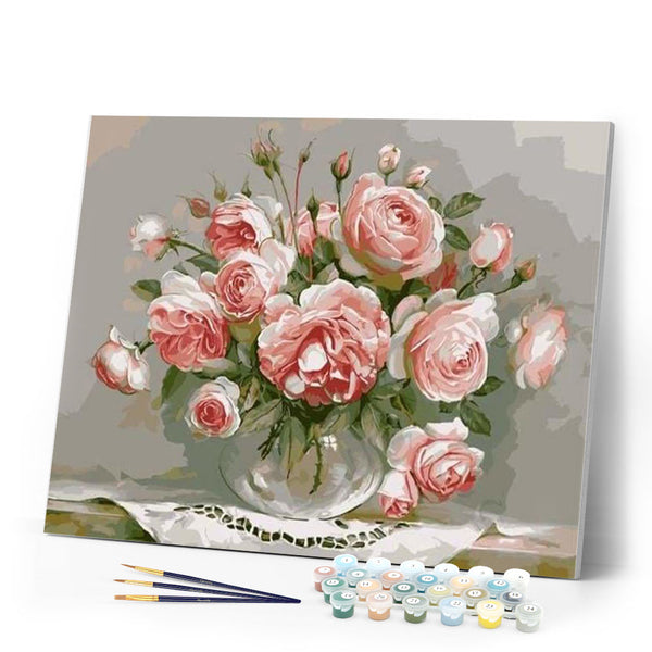 paint by numbers | Bouquet of Pink Flowers on a small Table | flowers intermediate | FiguredArt