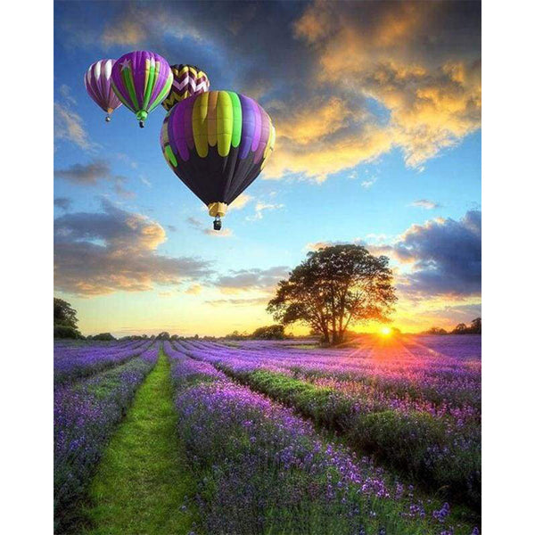 paint by numbers | Hot Air Balloon over the Purple Fields | advanced landscapes | FiguredArt