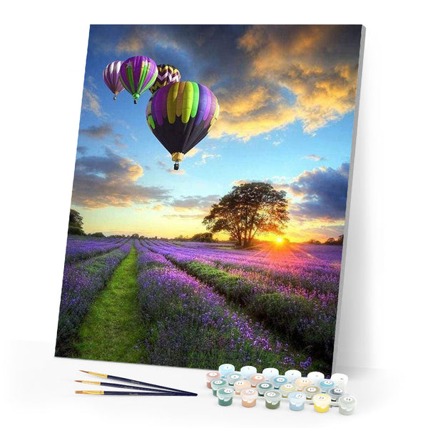 paint by numbers | Hot Air Balloon over the Purple Fields | advanced landscapes | FiguredArt