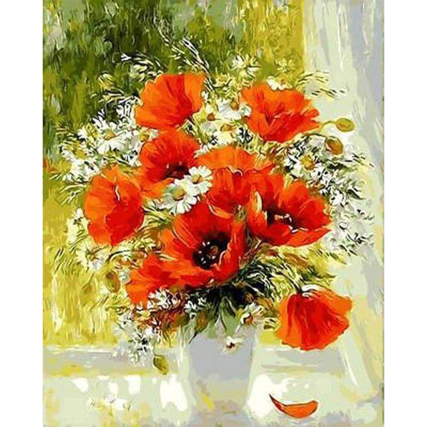paint by numbers | Red Flowers and Daisies | flowers intermediate | FiguredArt