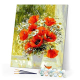 paint by numbers | Red Flowers and Daisies | flowers intermediate | FiguredArt