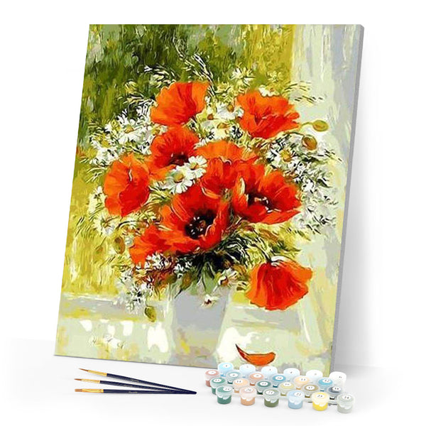 paint by numbers | Red Flowers and Daisies | flowers intermediate | FiguredArt