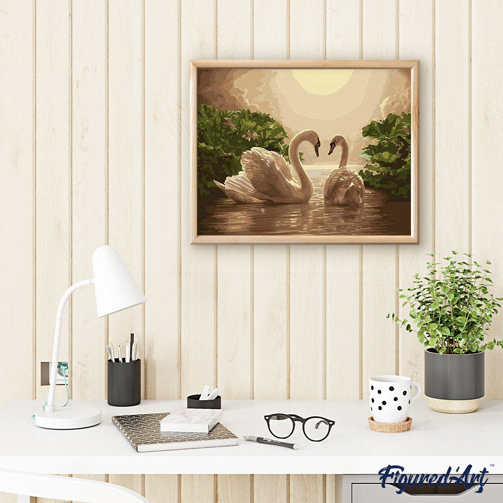 paint by numbers | Swans at Sunset | animals birds easy swans | FiguredArt