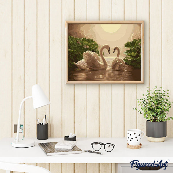paint by numbers | Swans at Sunset | animals birds easy swans | FiguredArt