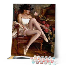 Load image into Gallery viewer, paint by numbers | Sexy Woman with Hat and Ballerina shoes | advanced romance | FiguredArt