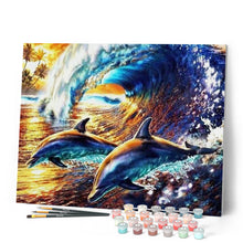 Load image into Gallery viewer, paint by numbers | Dolphins in the Waves | advanced animals dolphins | FiguredArt