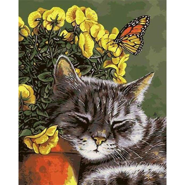 paint by numbers | Little Cat and Butterfly | animals cats easy | FiguredArt