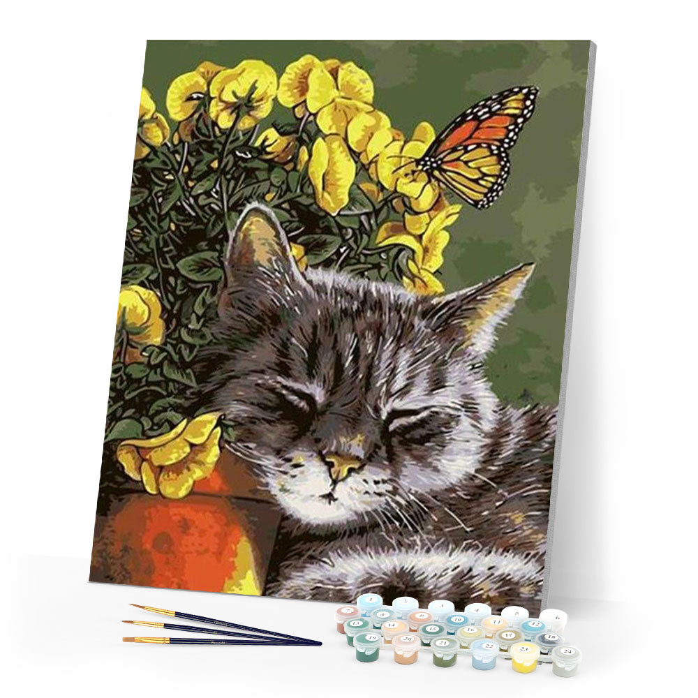 paint by numbers | Little Cat and Butterfly | animals cats easy | FiguredArt